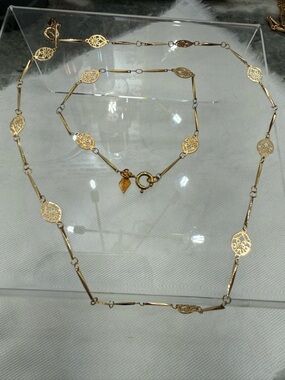Delicate Gold Filigree Link Necklace - Women Jewelry
